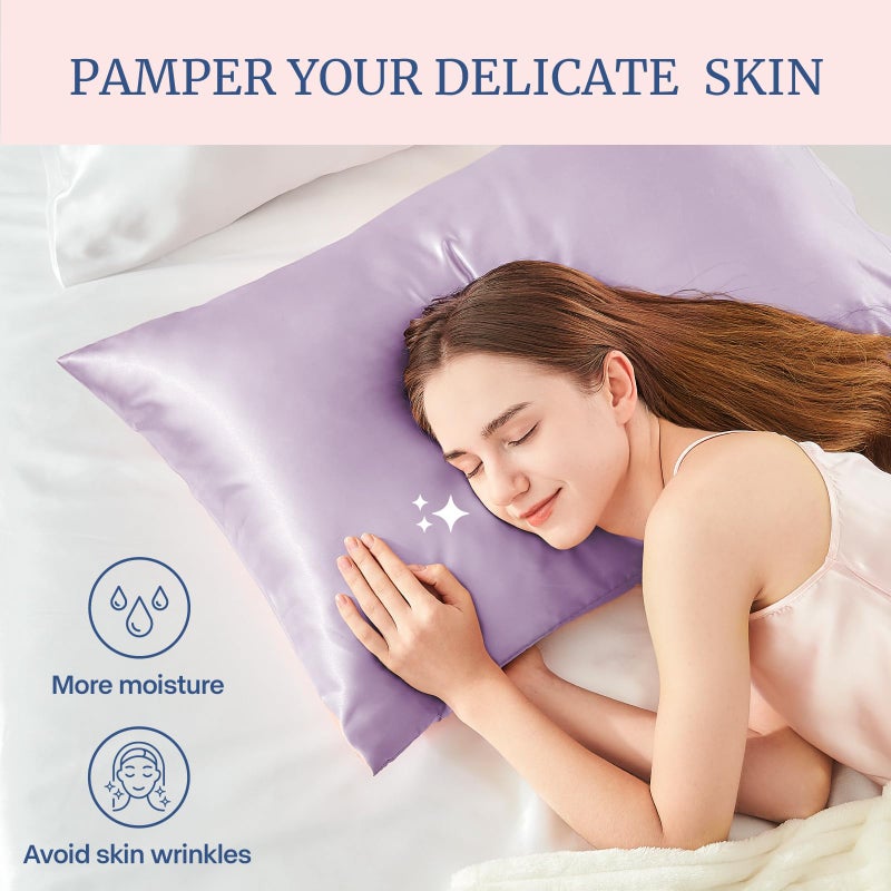 BEDELITE Satin Pillowcase for Hair and Skin, Super Soft and Cooling Similar to Silk Pillow Cases 2 Pack with Envelope Closure, Gift for Women Men(20"x26" Standard Size, Lavender) - Image 3